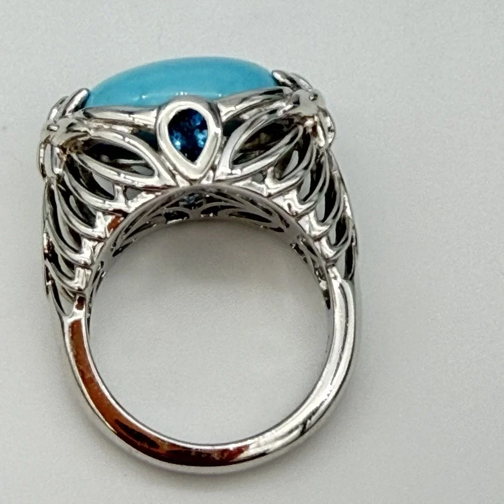 Vtg MICHELLE ALBALA Turquoise Blue Topaz Ring Sterling‎ Silver Ring Size 7 QVC